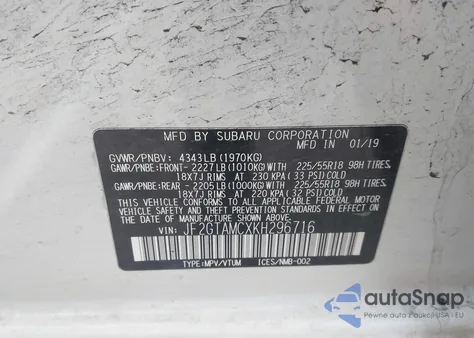 2019 Subaru Crosstrek 2.0I Limited z USA, uszkodzony, nr VIN JF2GTAMCXKH296716